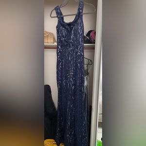 Navy Blue Sequin off the shoulder dress